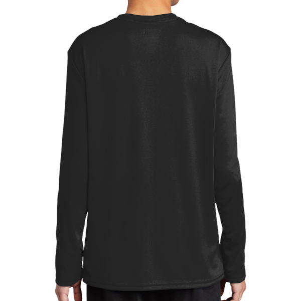 Port & Co Youth Long Sleeve Performance Tee, Jet Black, Back view