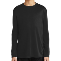 Port & Co Youth Long Sleeve Performance Tee, Jet Black, Front view