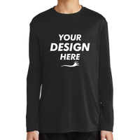 Port & Co Youth Long Sleeve Performance Tee, Jet Black, Front view, Mockup