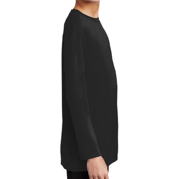 Port & Co Youth Long Sleeve Performance Tee, Jet Black, Right Sleeve view