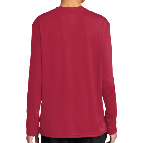Port & Co Youth Long Sleeve Performance Tee, Red, Back view