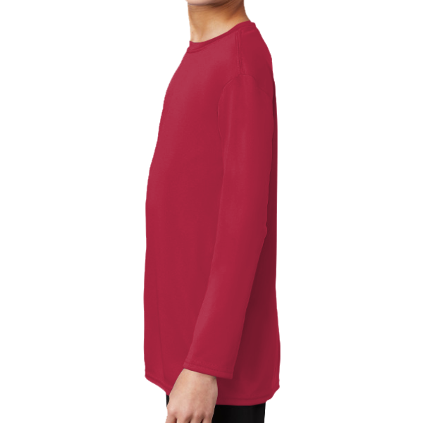 Port & Co Youth Long Sleeve Performance Tee, Red, Left Sleeve view