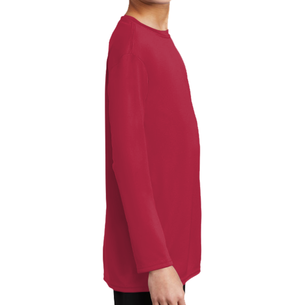 Port & Co Youth Long Sleeve Performance Tee, Red, Right Sleeve view