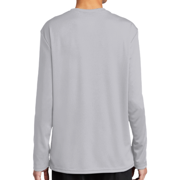 Port & Co Youth Long Sleeve Performance Tee, Silver, Back view