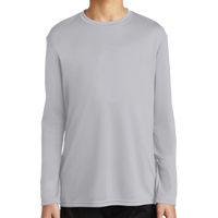 Port & Co Youth Long Sleeve Performance Tee, Silver, Front view