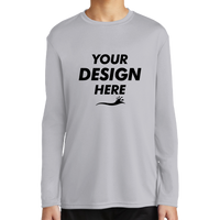 Port & Co Youth Long Sleeve Performance Tee, Silver, Front view, Mockup