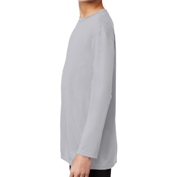 Port & Co Youth Long Sleeve Performance Tee, Silver, Left Sleeve view