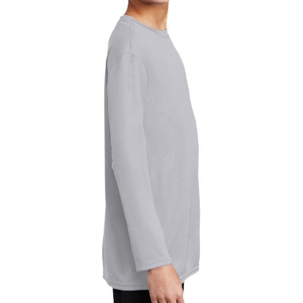 Port & Co Youth Long Sleeve Performance Tee, Silver, Right Sleeve view