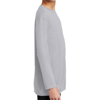 Port & Co Youth Long Sleeve Performance Tee, Silver, Right Sleeve view