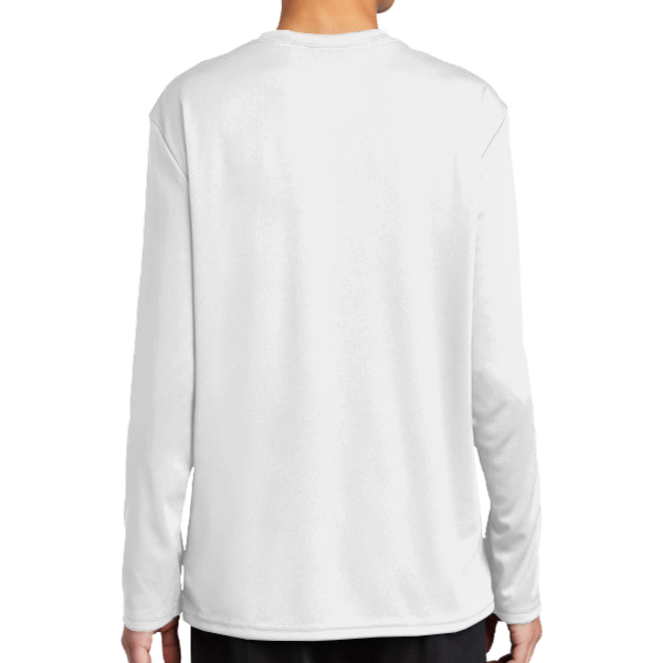 Port & Co Youth Long Sleeve Performance Tee, White, Back view