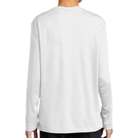 Port & Co Youth Long Sleeve Performance Tee, White, Back view