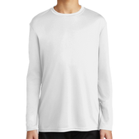 Port & Co Youth Long Sleeve Performance Tee, White, Front view