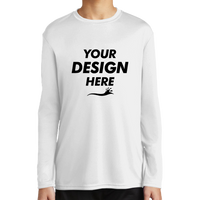 Port & Co Youth Long Sleeve Performance Tee, White, Front view, Mockup