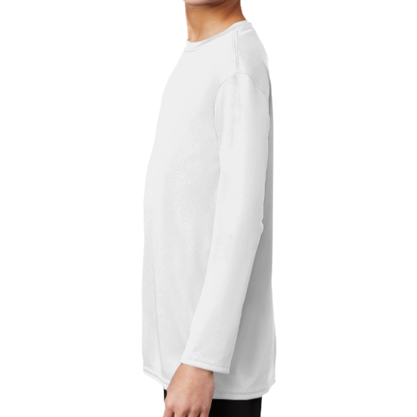 Port & Co Youth Long Sleeve Performance Tee, White, Left Sleeve view