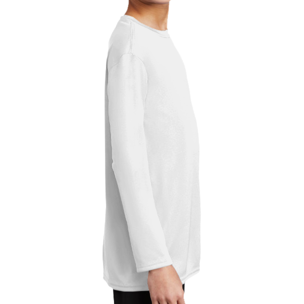 Port & Co Youth Long Sleeve Performance Tee, White, Right Sleeve view