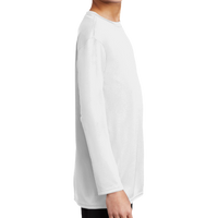Port & Co Youth Long Sleeve Performance Tee, White, Right Sleeve view