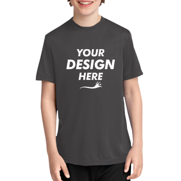 Port & Co Youth Performance Tee, Charcoal, Front view, Mockup