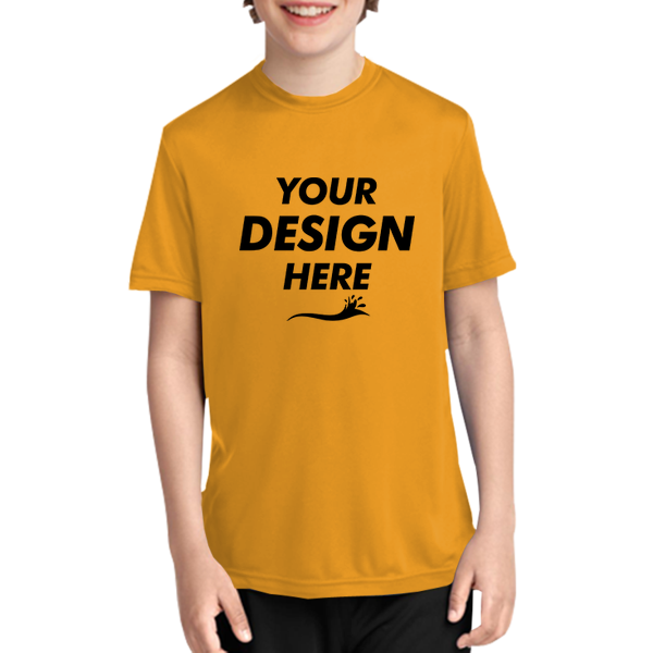 Port & Co Youth Performance Tee, Gold, Front view, Mockup