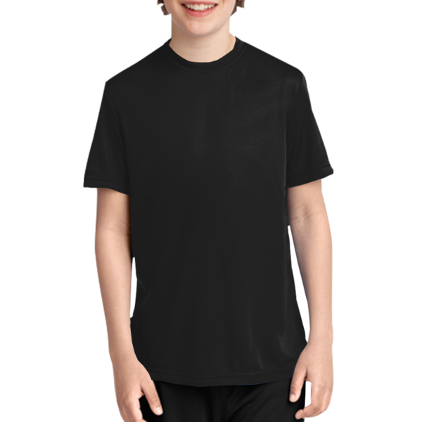 Port & Co Youth Performance Tee, Jet Black, Front view