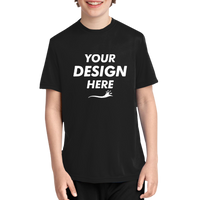 Port & Co Youth Performance Tee, Jet Black, Front view, Mockup