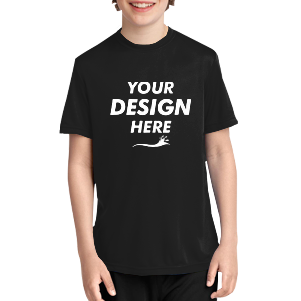 Port & Co Youth Performance Tee, Jet Black, Front view, Mockup