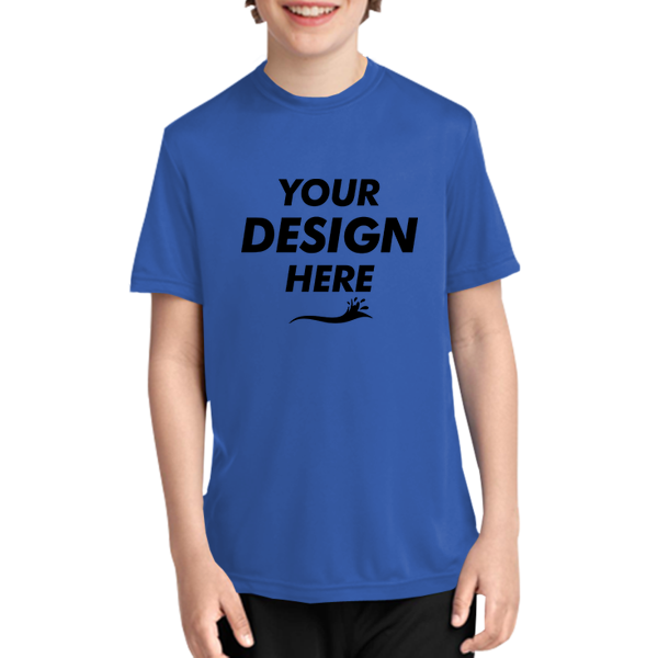 Port & Co Youth Performance Tee, Royal, Front view, Mockup