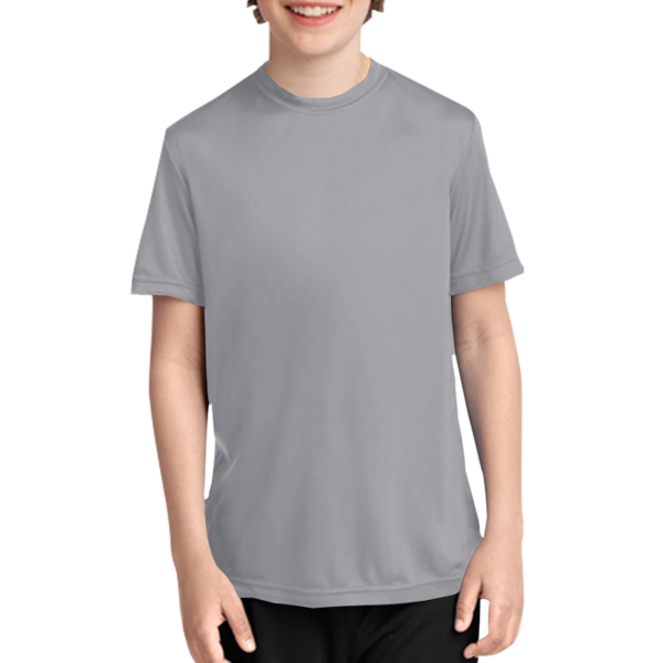 Port & Co Youth Performance Tee, Silver, Front view