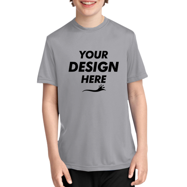 Port & Co Youth Performance Tee, Silver, Front view, Mockup