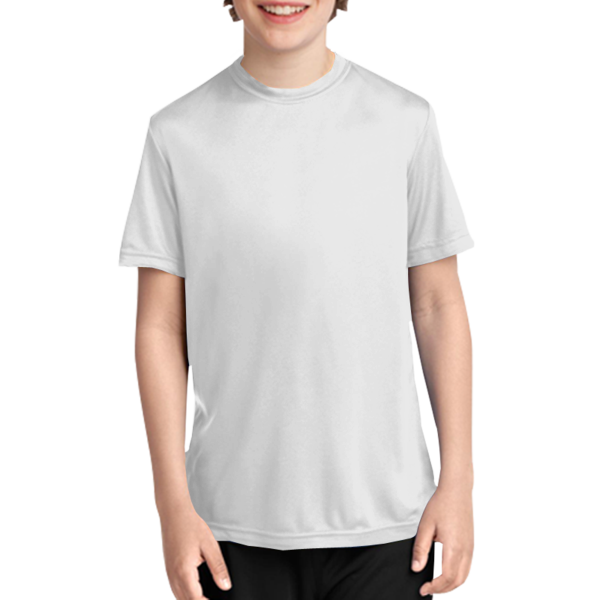 Port & Co Youth Performance Tee, White, Front view