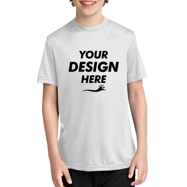 Port & Co Youth Performance Tee, White, Front view, Mockup