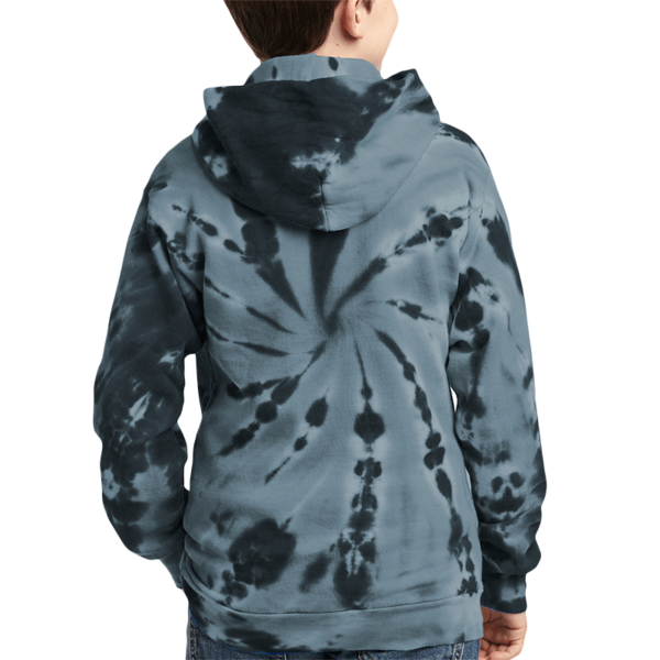 Port & Co Youth Tie Dye Pullover Hooded Sweatshirt, Black, Back view