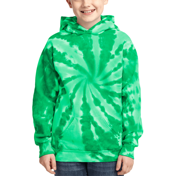 Port & Co Youth Tie Dye Pullover Hooded Sweatshirt, Kelly, Front view