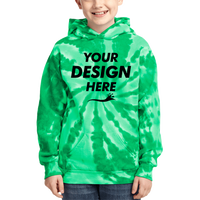 Port & Co Youth Tie Dye Pullover Hooded Sweatshirt, Kelly, Front view, Mockup