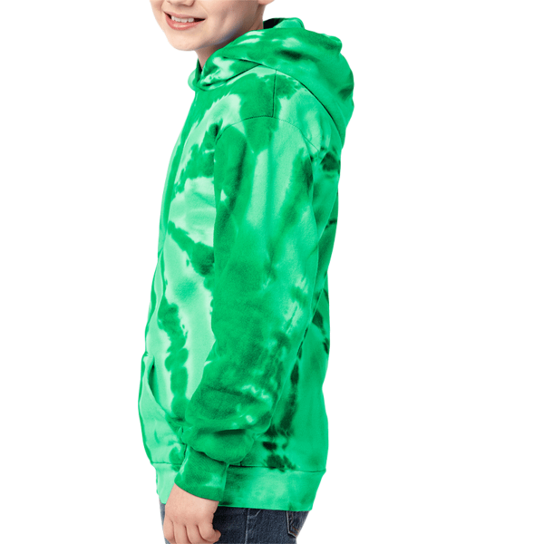 Port & Co Youth Tie Dye Pullover Hooded Sweatshirt, Kelly, Youth Left Sleeve (Long) view