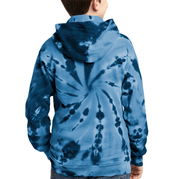 Port & Co Youth Tie Dye Pullover Hooded Sweatshirt, Navy, Back view