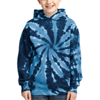 Port & Co Youth Tie Dye Pullover Hooded Sweatshirt, Navy, Front view