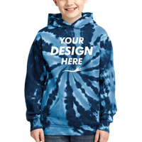 Port & Co Youth Tie Dye Pullover Hooded Sweatshirt, Navy, Front view, Mockup