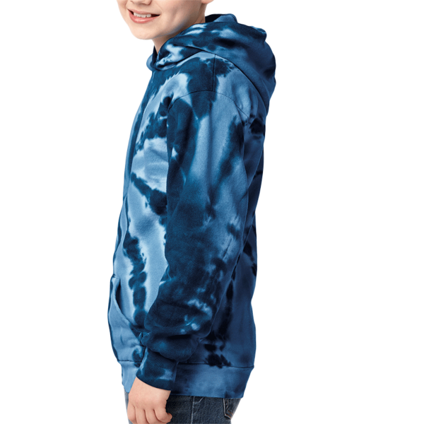 Port & Co Youth Tie Dye Pullover Hooded Sweatshirt, Navy, Youth Left Sleeve (Long) view