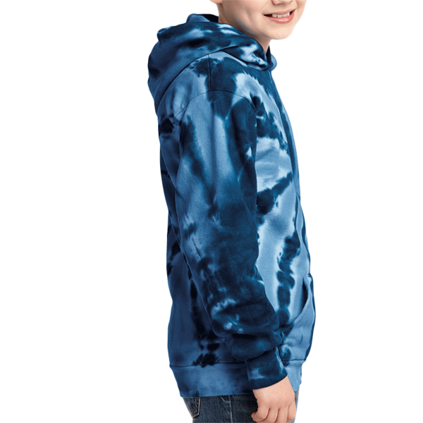 Port & Co Youth Tie Dye Pullover Hooded Sweatshirt, Navy, Youth Right Sleeve (Long) view