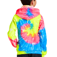 Port & Co Youth Tie Dye Pullover Hooded Sweatshirt, Neon Rainbow, Back view