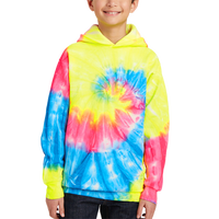 Port & Co Youth Tie Dye Pullover Hooded Sweatshirt, Neon Rainbow, Front view
