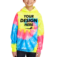 Port & Co Youth Tie Dye Pullover Hooded Sweatshirt, Neon Rainbow, Front view, Mockup