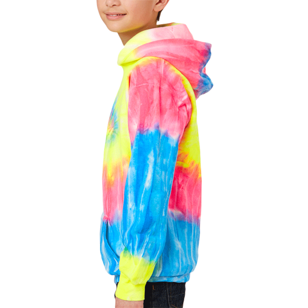 Port & Co Youth Tie Dye Pullover Hooded Sweatshirt, Neon Rainbow, Youth Left Sleeve (Long) view