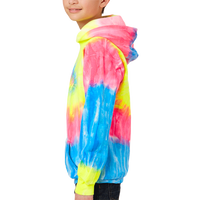 Port & Co Youth Tie Dye Pullover Hooded Sweatshirt, Neon Rainbow, Youth Left Sleeve (Long) view