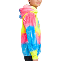 Port & Co Youth Tie Dye Pullover Hooded Sweatshirt, Neon Rainbow, Youth Right Sleeve (Long) view