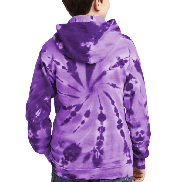 Port & Co Youth Tie Dye Pullover Hooded Sweatshirt, Purple, Back view