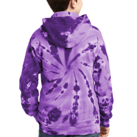 Port & Co Youth Tie Dye Pullover Hooded Sweatshirt, Purple, Back view