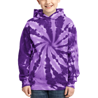 Port & Co Youth Tie Dye Pullover Hooded Sweatshirt, Purple, Front view