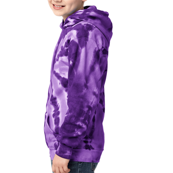 Port & Co Youth Tie Dye Pullover Hooded Sweatshirt, Purple, Youth Left Sleeve (Long) view