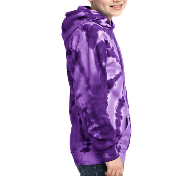 Port & Co Youth Tie Dye Pullover Hooded Sweatshirt, Purple, Youth Right Sleeve (Long) view